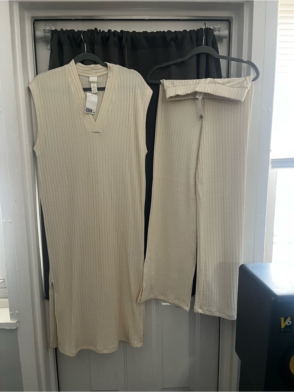 NWT H&M Ribbed Knit Sleeveless Dress - Wide-Leg Pants - Cream Size S
